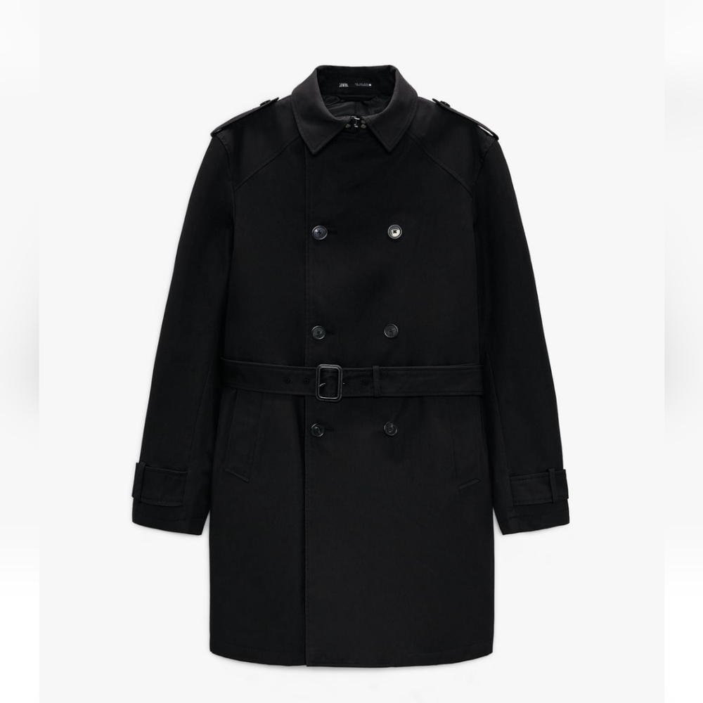 ZARA Water Repellent Trench Coat - Black, XL